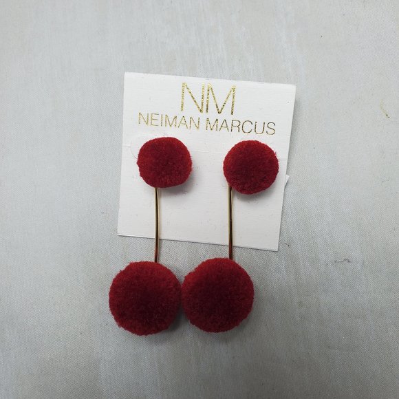 Neiman Marcus red plush ball drop pierced earring - Picture 2 of 3